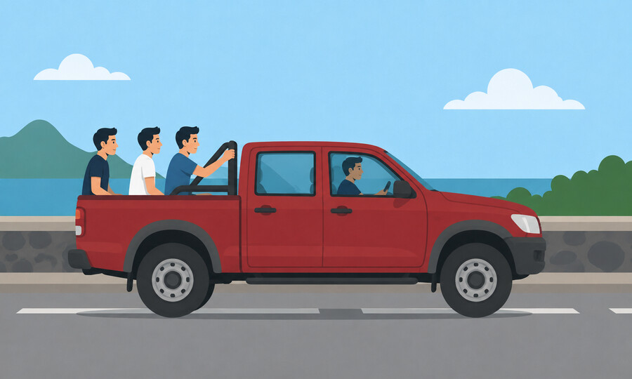 Penalty point offence 29: Carrying people in the open pick-up area of a double-cab pick-up or dual-purpose vehicle
